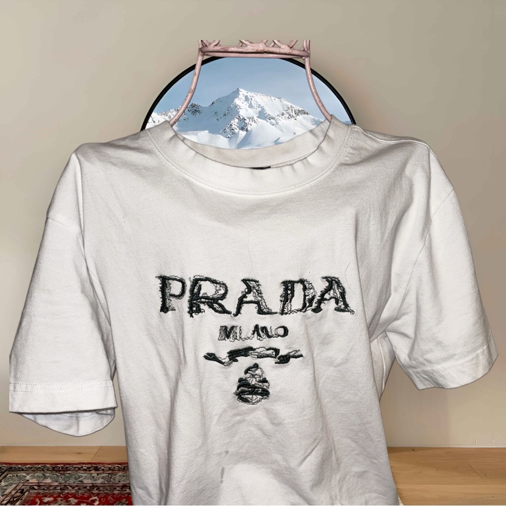 Prada White Tee with Black Milano Logo - Picture 4 of 6